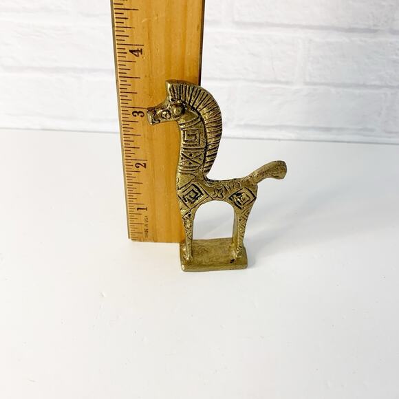 Vintage Brass Estruscan Trojan Horse Figure Sculpture Giraffe Figurine 4" - Picture 7 of 7